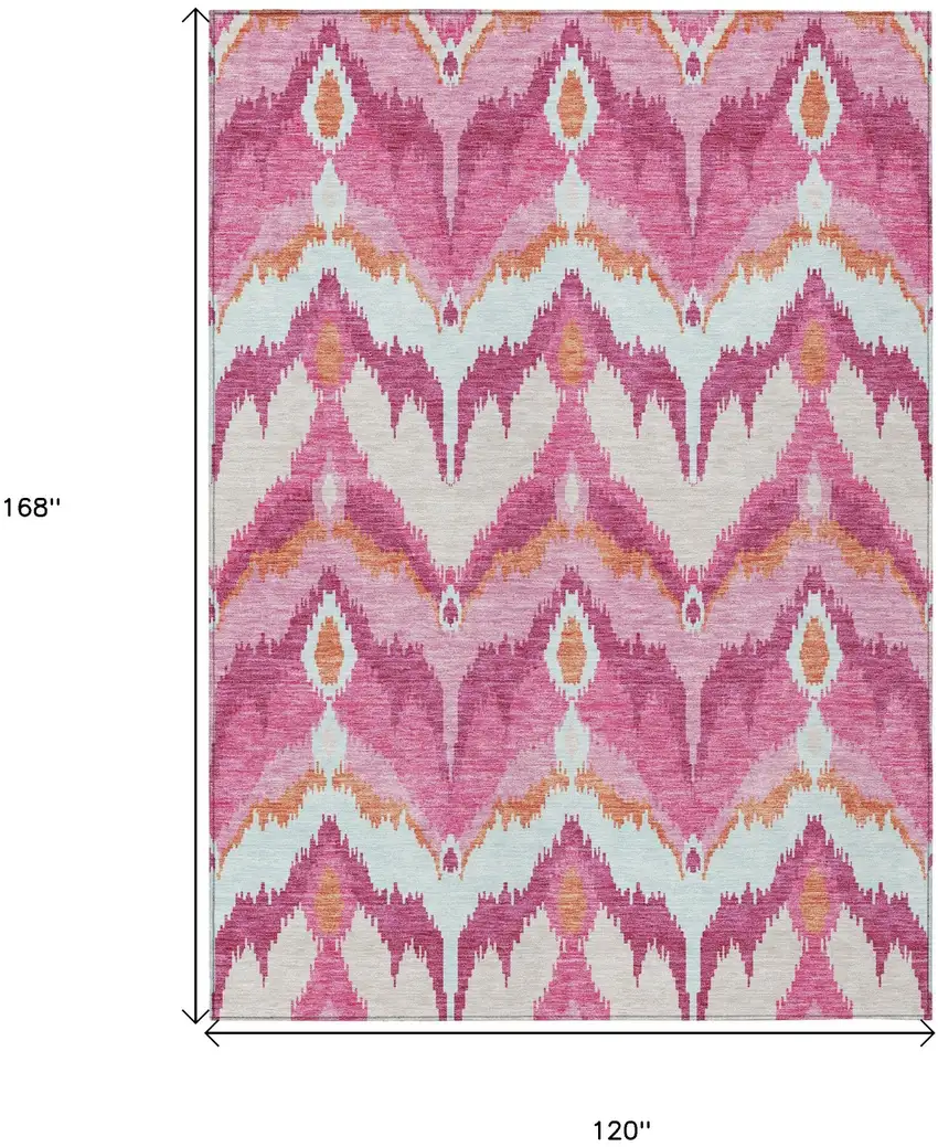 Pink Mauve And Orange Ikat Washable Indoor Outdoor Area Rug Photo 8
