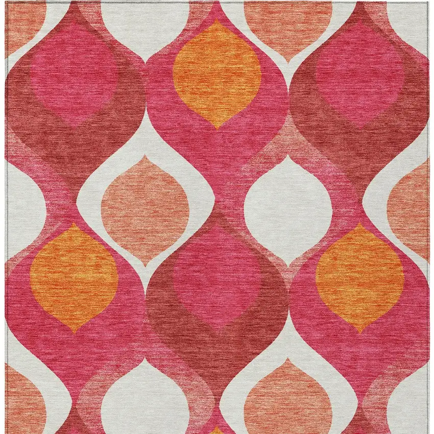 Pink Mauve And Orange Ogee Washable Indoor Outdoor Area Rug Photo 6