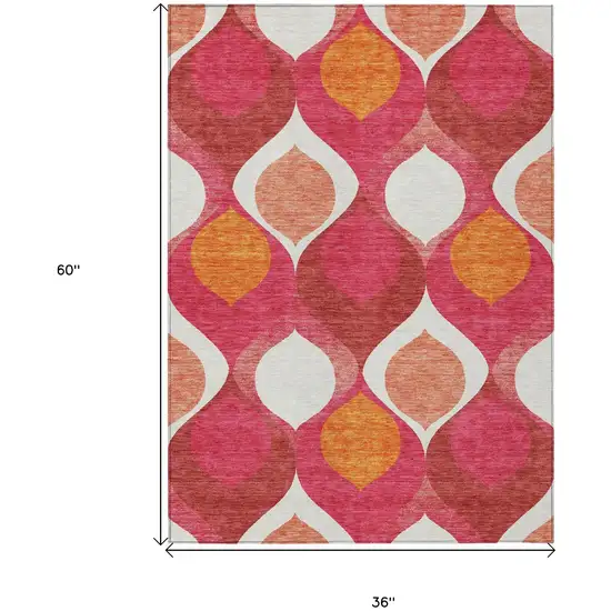 Pink Mauve And Orange Ogee Washable Indoor Outdoor Area Rug Photo 8