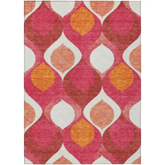 Pink Mauve And Orange Ogee Washable Indoor Outdoor Area Rug Photo 1