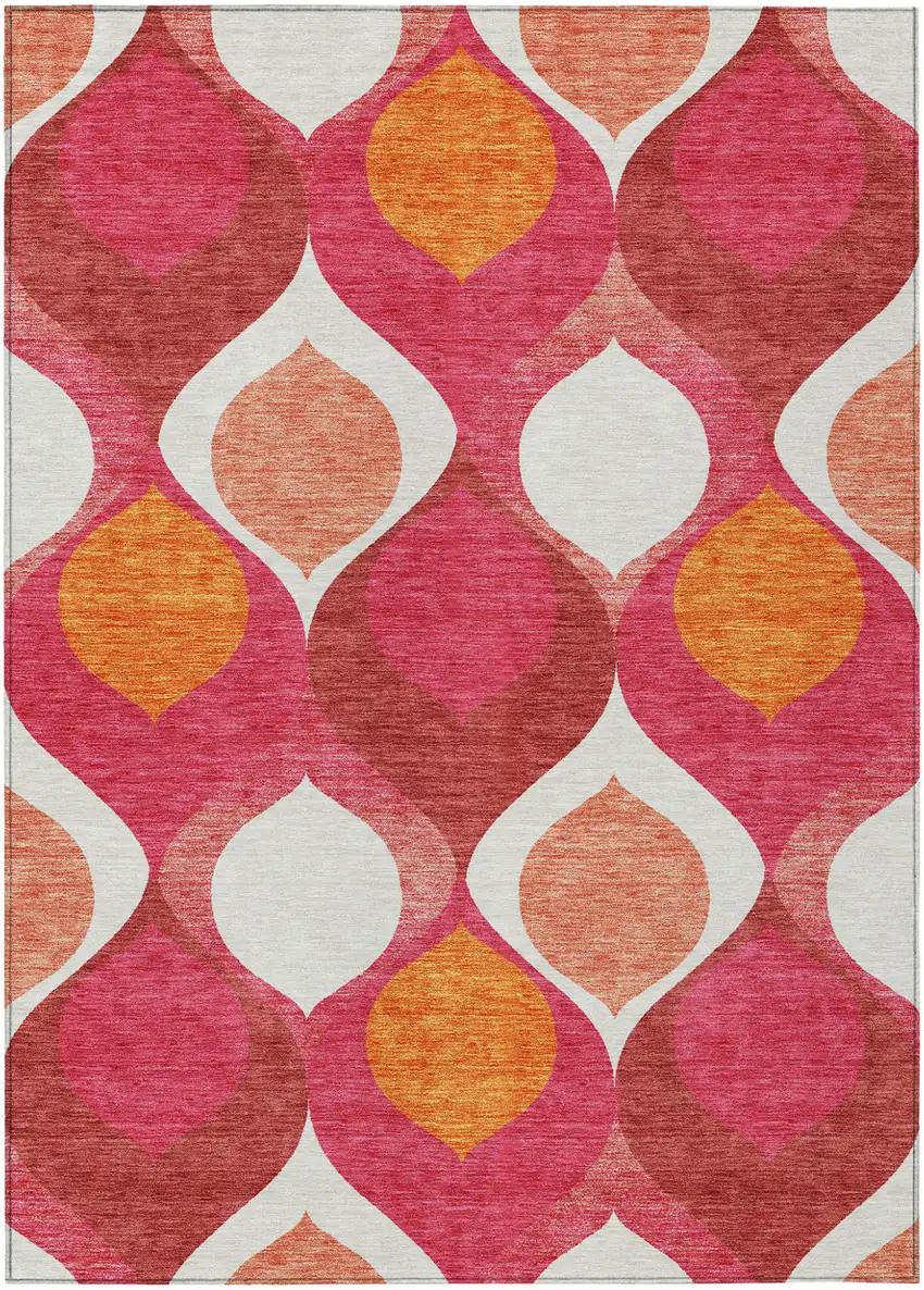 Pink Mauve And Orange Ogee Washable Indoor Outdoor Area Rug Photo 1
