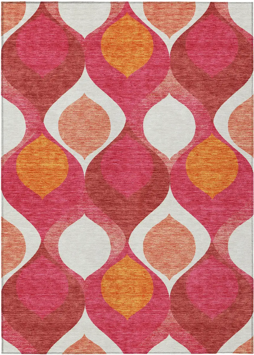 Pink Mauve And Orange Ogee Washable Indoor Outdoor Area Rug Photo 1