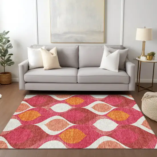 Pink Mauve And Orange Ogee Washable Indoor Outdoor Area Rug Photo 9