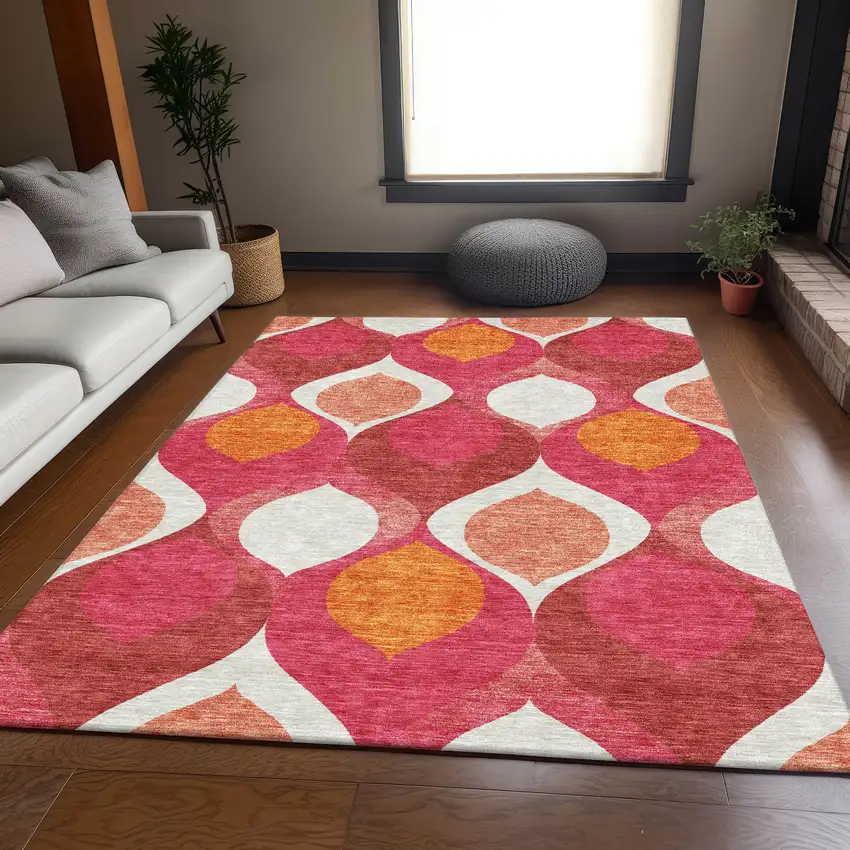 Pink Mauve And Orange Ogee Washable Indoor Outdoor Area Rug Photo 8