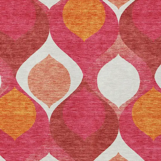 Pink Mauve And Orange Ogee Washable Indoor Outdoor Area Rug Photo 4
