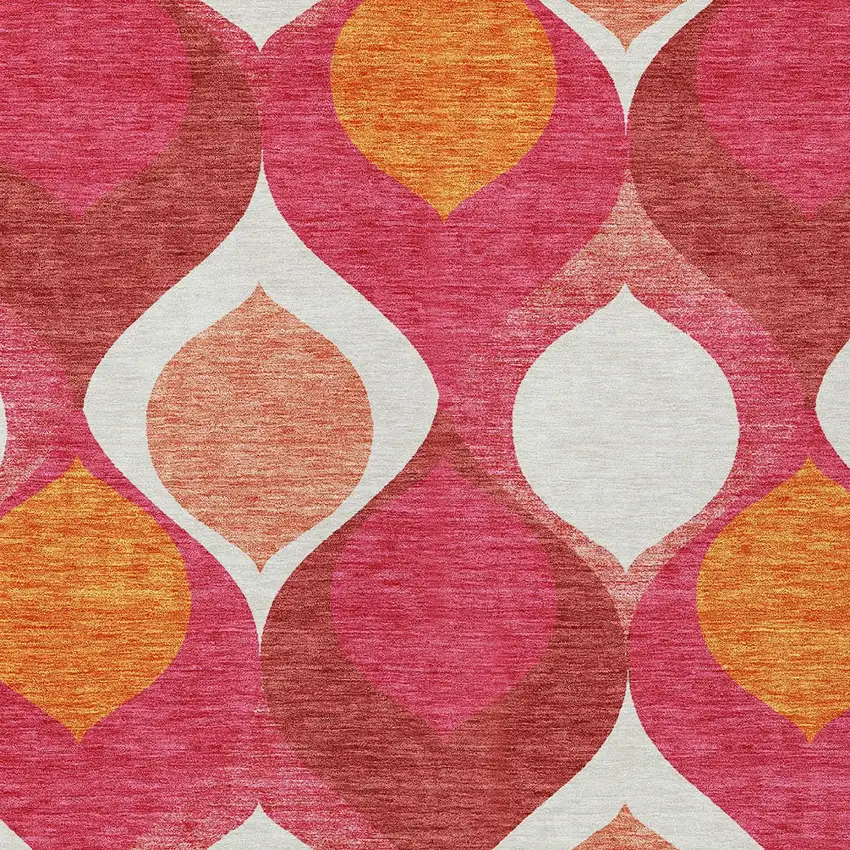Pink Mauve And Orange Ogee Washable Indoor Outdoor Area Rug Photo 4