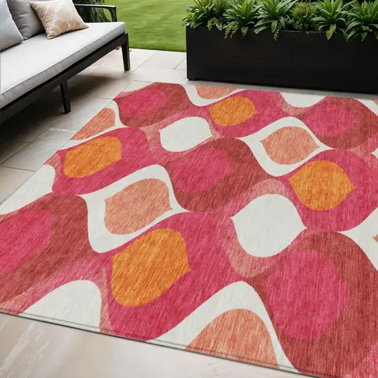 Pink Mauve And Orange Ogee Washable Indoor Outdoor Area Rug Photo 1