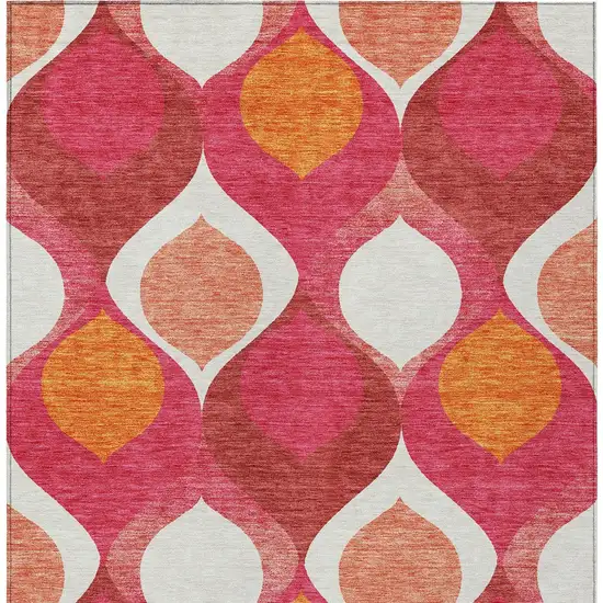 Pink Mauve And Orange Ogee Washable Indoor Outdoor Area Rug Photo 6
