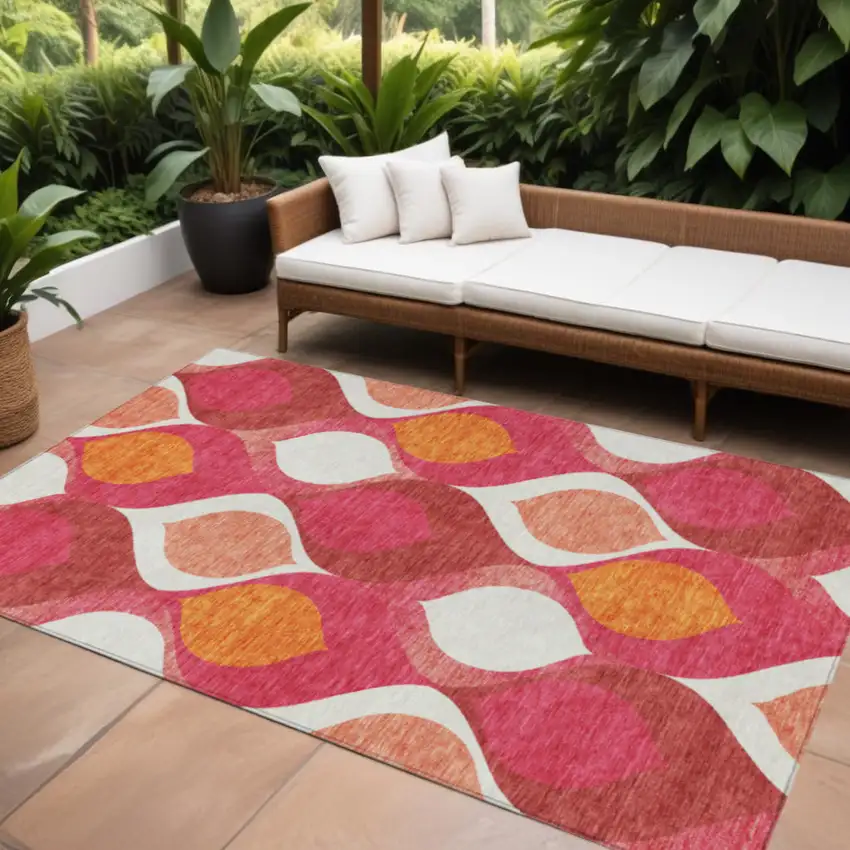 Pink Mauve And Orange Ogee Washable Indoor Outdoor Area Rug Photo 1