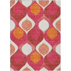 Photo of Pink Mauve And Orange Ogee Washable Indoor Outdoor Area Rug