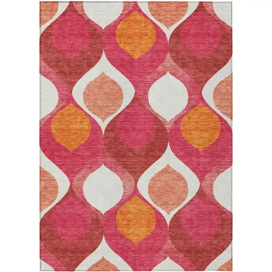 Pink Mauve And Orange Ogee Washable Indoor Outdoor Area Rug Photo 1