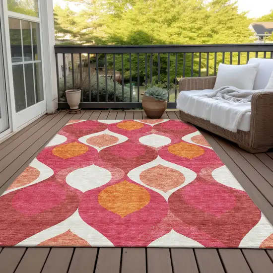 Pink Mauve And Orange Ogee Washable Indoor Outdoor Area Rug Photo 6