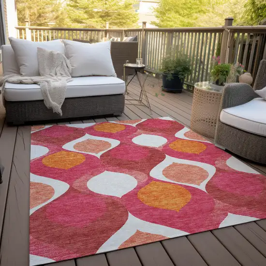 Pink Mauve And Orange Ogee Washable Indoor Outdoor Area Rug Photo 9