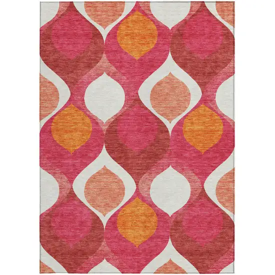 Pink Mauve And Orange Ogee Washable Indoor Outdoor Area Rug Photo 5