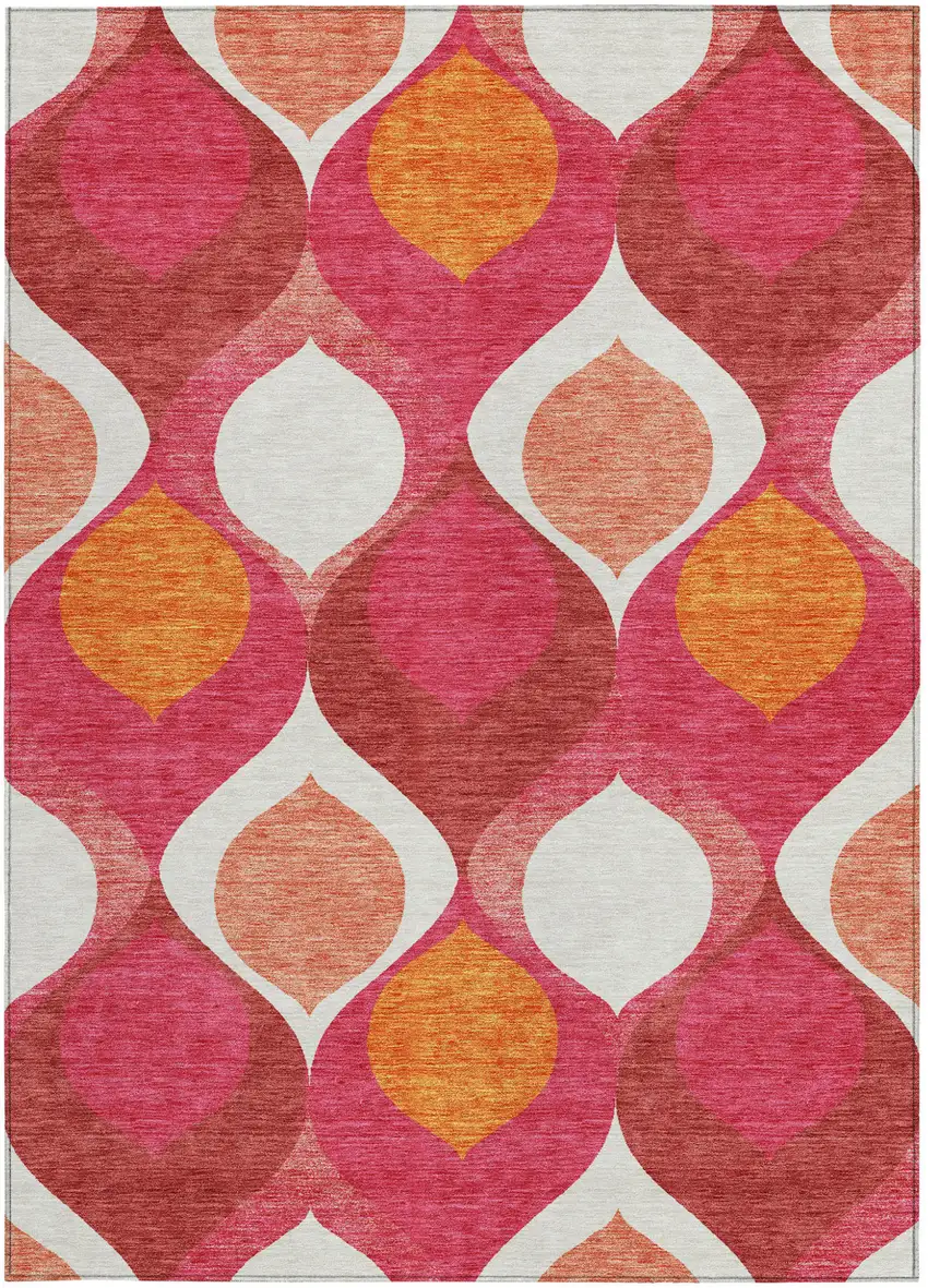 Pink Mauve And Orange Ogee Washable Indoor Outdoor Area Rug Photo 5