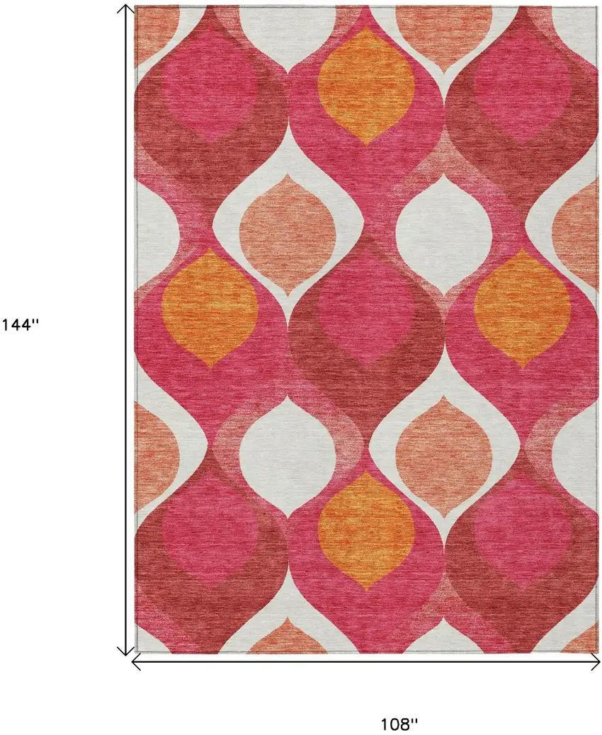 Pink Mauve And Orange Ogee Washable Indoor Outdoor Area Rug Photo 7