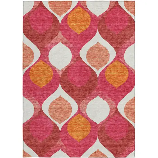 Pink Mauve And Orange Ogee Washable Indoor Outdoor Area Rug Photo 5
