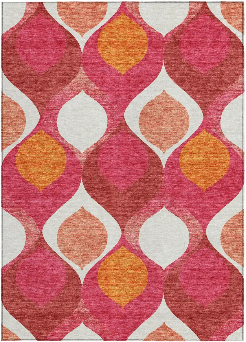 Pink Mauve And Orange Ogee Washable Indoor Outdoor Area Rug Photo 5
