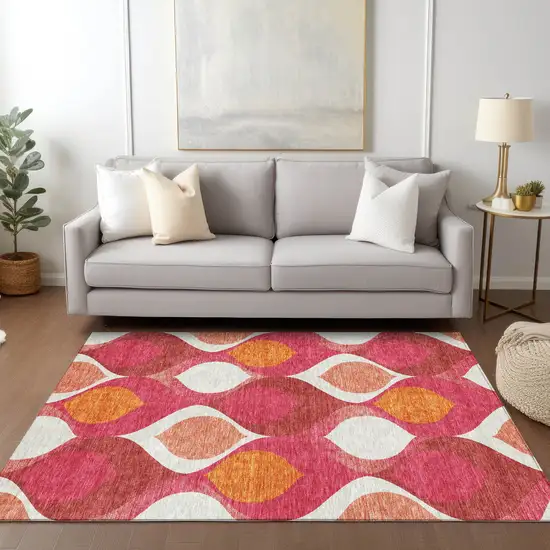 Pink Mauve And Orange Ogee Washable Indoor Outdoor Area Rug Photo 8