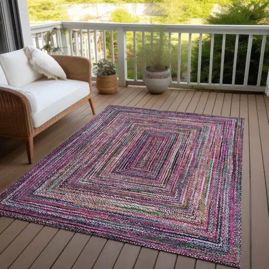 Pink Mauve And Teal Blue Geometric Washable Indoor Outdoor Area Rug Photo 6