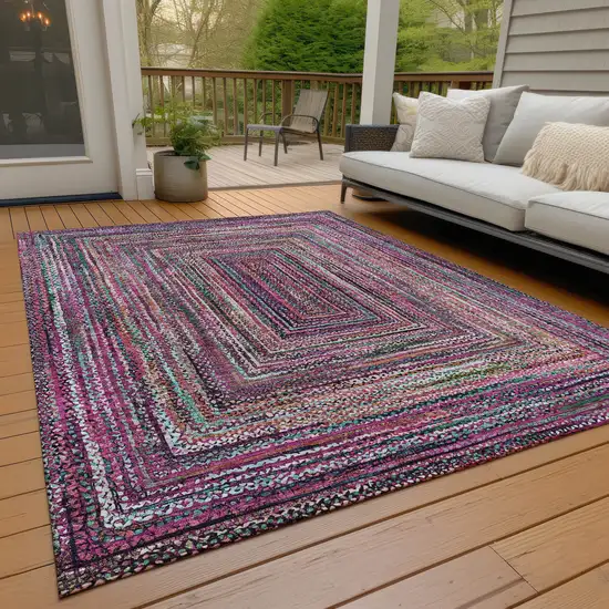 Pink Mauve And Teal Blue Geometric Washable Indoor Outdoor Area Rug Photo 9