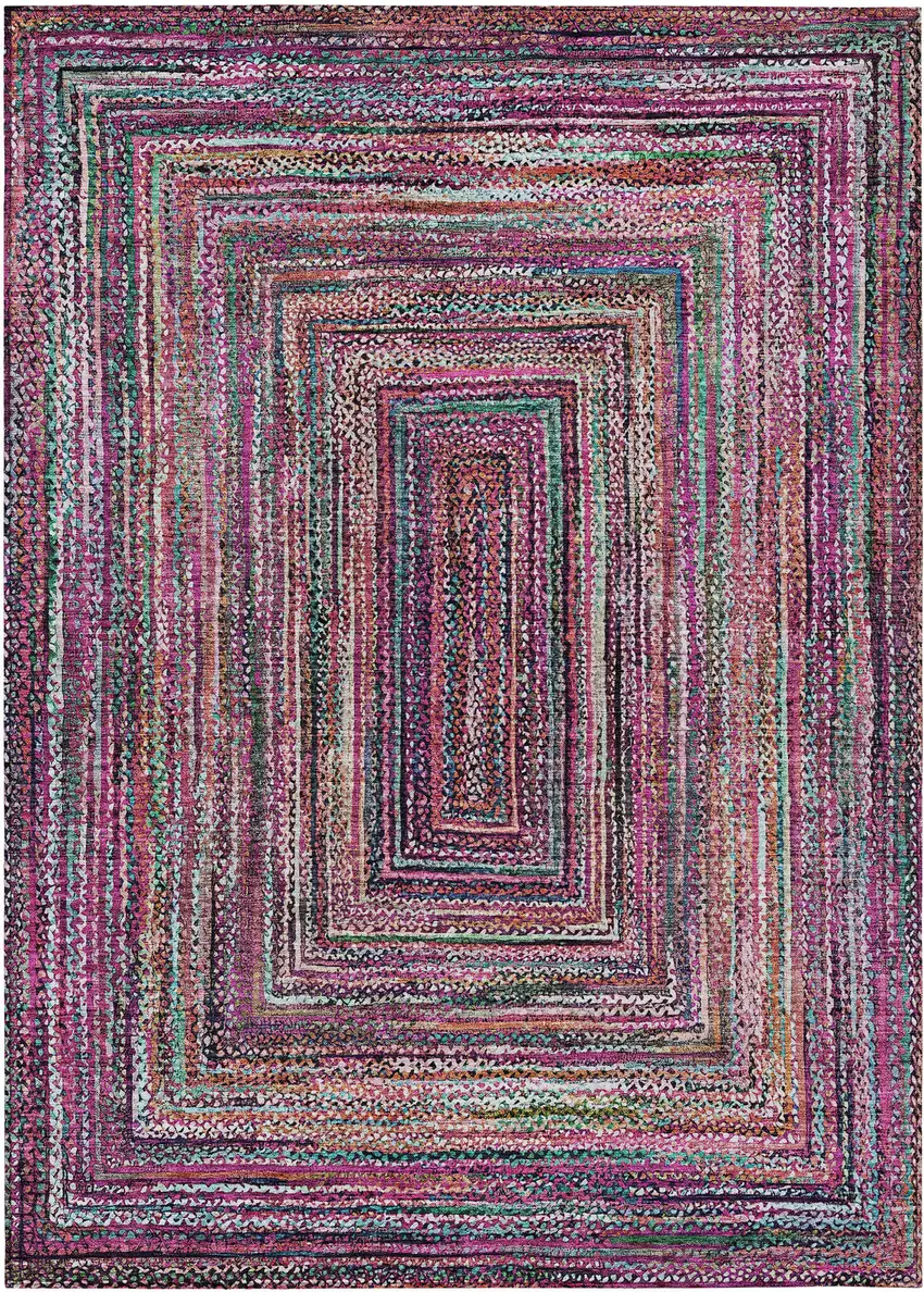 Pink Mauve And Teal Blue Geometric Washable Indoor Outdoor Area Rug Photo 1