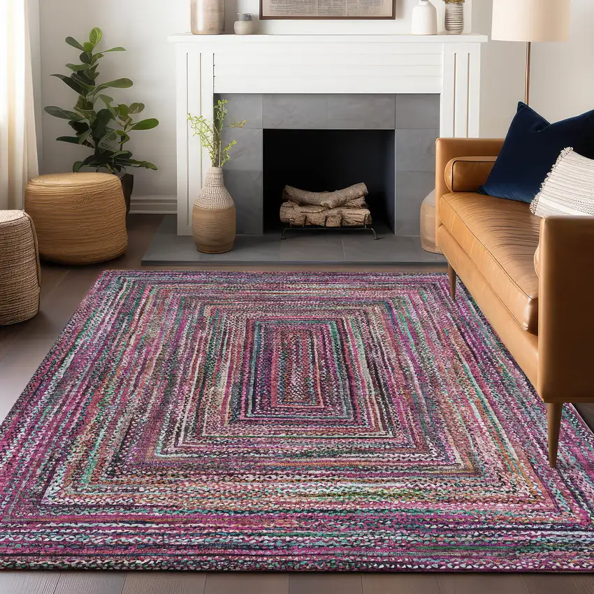 Pink Mauve And Teal Blue Geometric Washable Indoor Outdoor Area Rug Photo 7