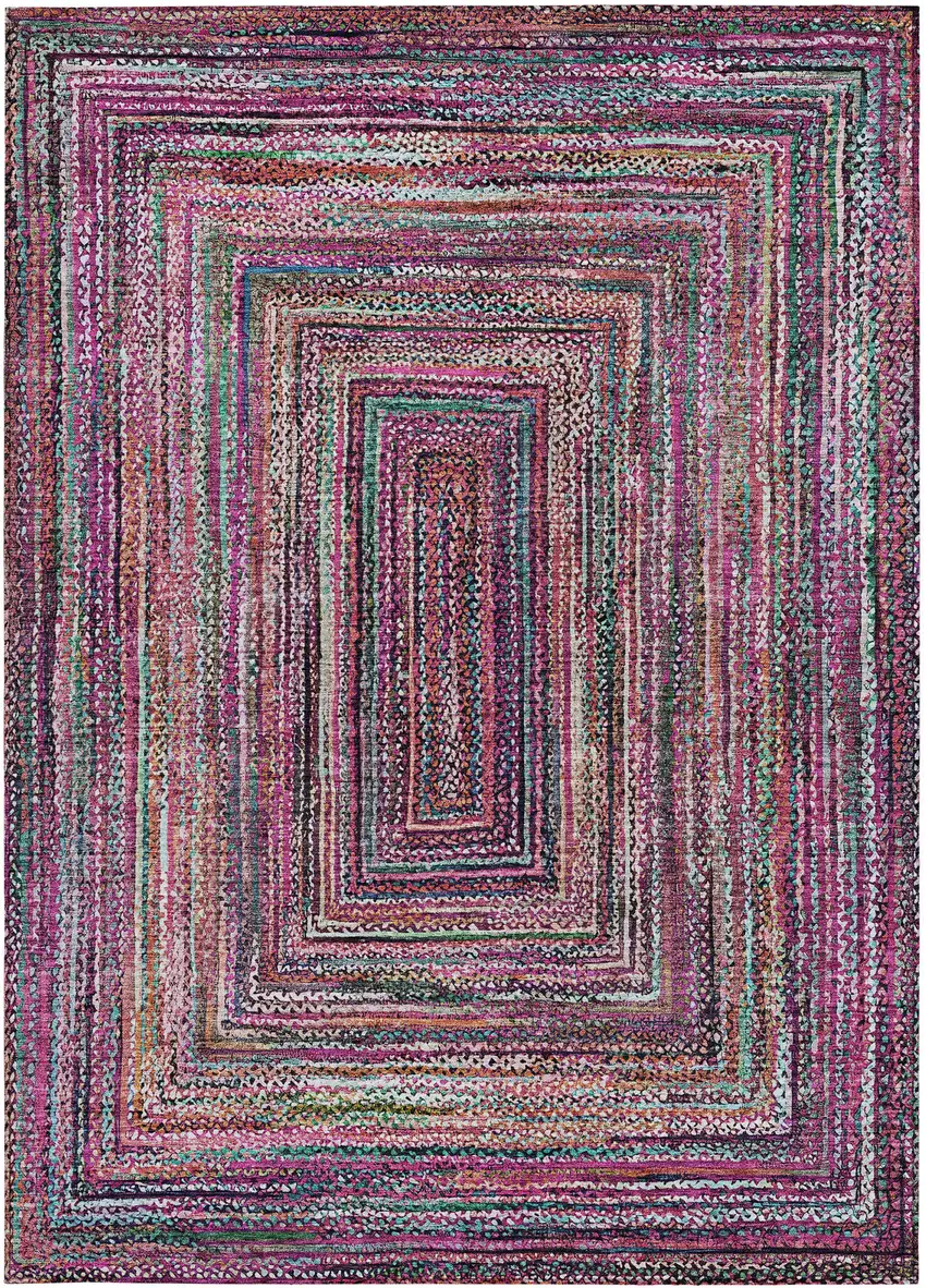Pink Mauve And Teal Blue Geometric Washable Indoor Outdoor Area Rug Photo 5
