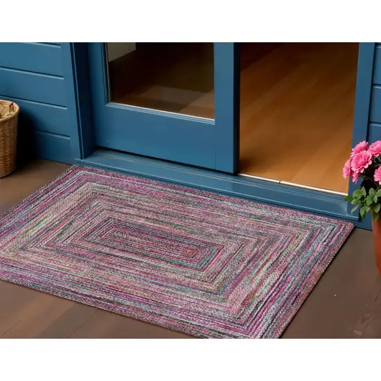Pink Mauve And Teal Blue Geometric Washable Indoor Outdoor Area Rug Photo 2