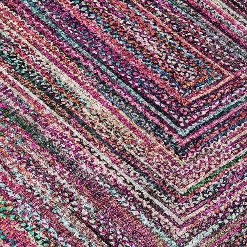 Pink Mauve And Teal Blue Geometric Washable Indoor Outdoor Area Rug Photo 6
