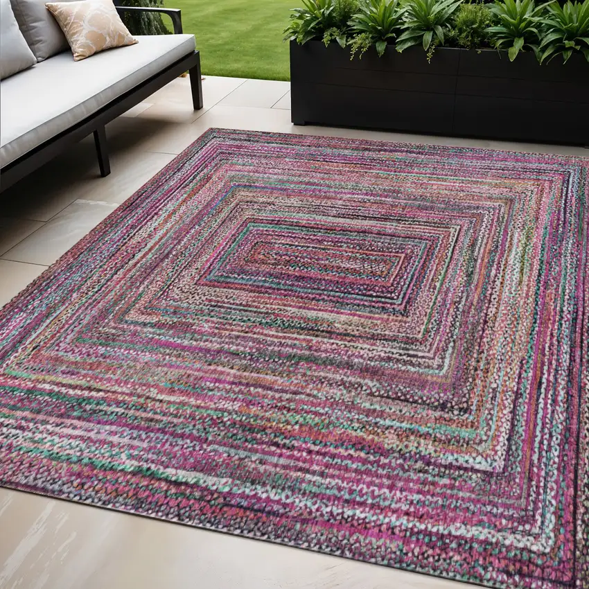 Pink Mauve And Teal Blue Geometric Washable Indoor Outdoor Area Rug Photo 2