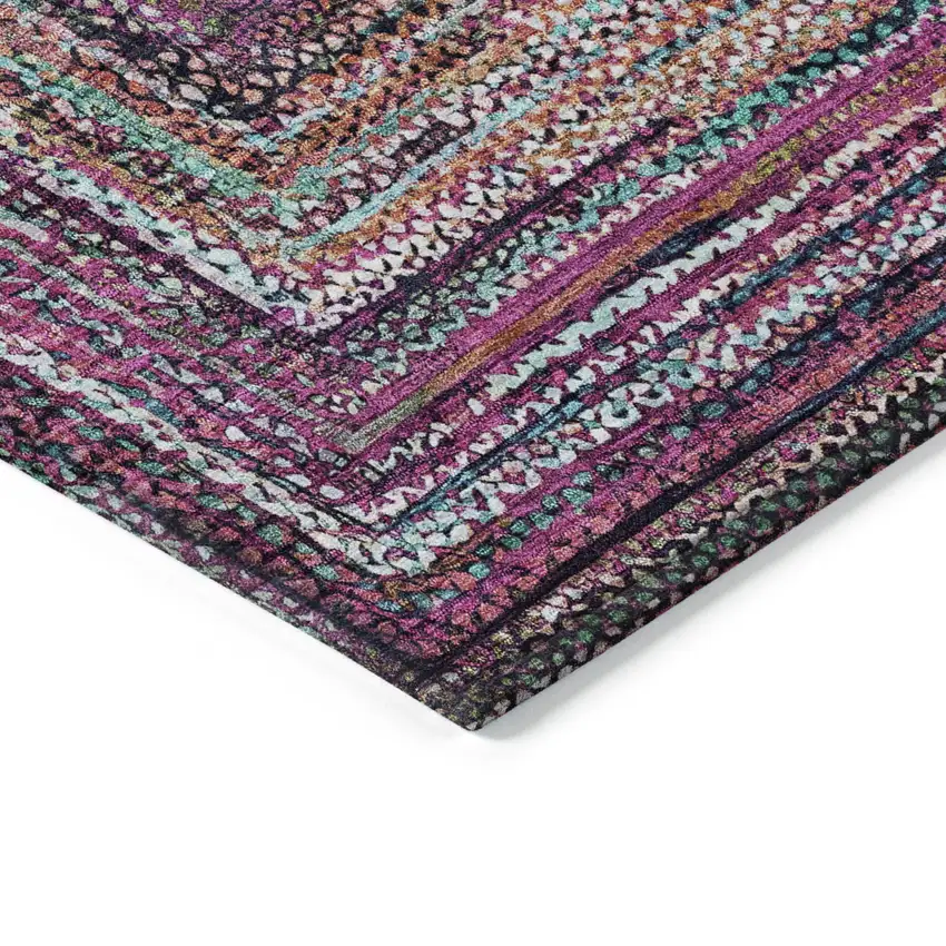 Pink Mauve And Teal Blue Geometric Washable Indoor Outdoor Area Rug Photo 4