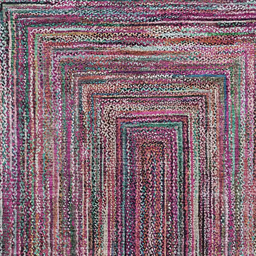 Pink Mauve And Teal Blue Geometric Washable Indoor Outdoor Area Rug Photo 5