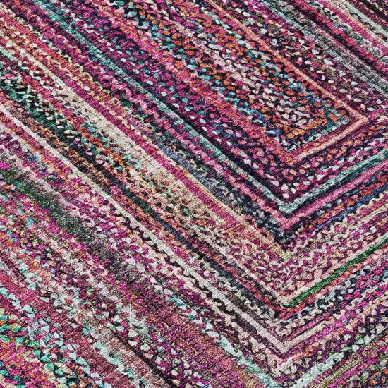 Pink Mauve And Teal Blue Geometric Washable Indoor Outdoor Area Rug Photo 7