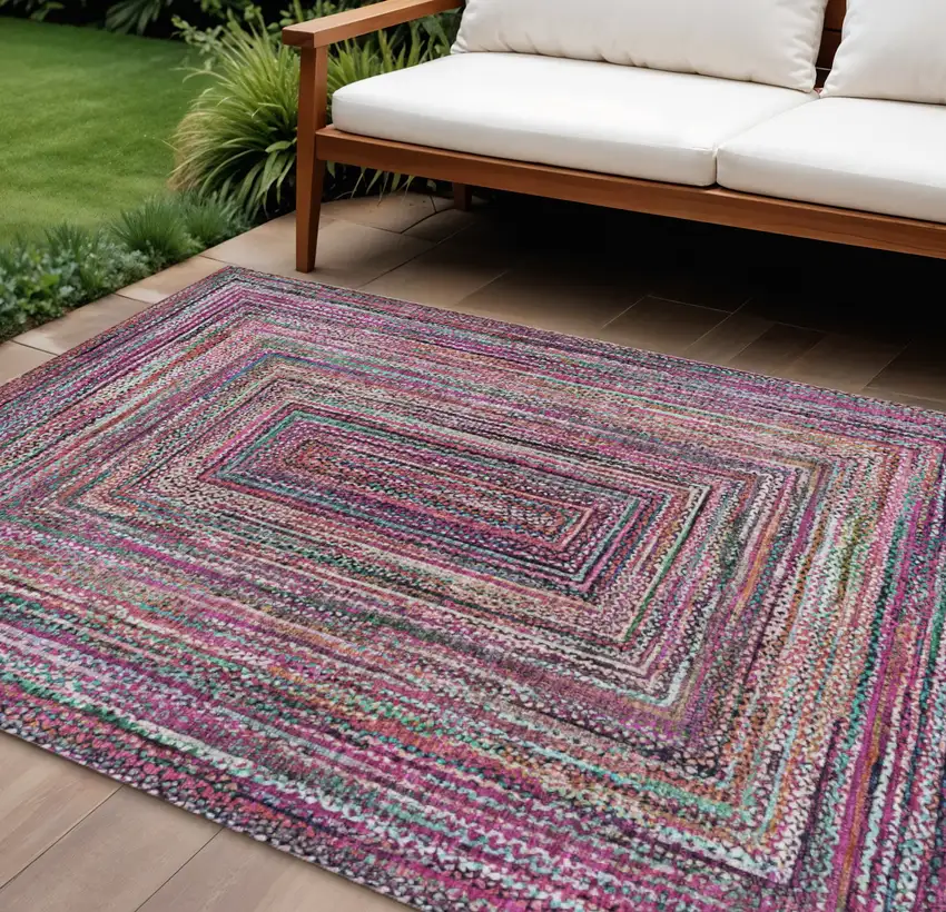 Pink Mauve And Teal Blue Geometric Washable Indoor Outdoor Area Rug Photo 2