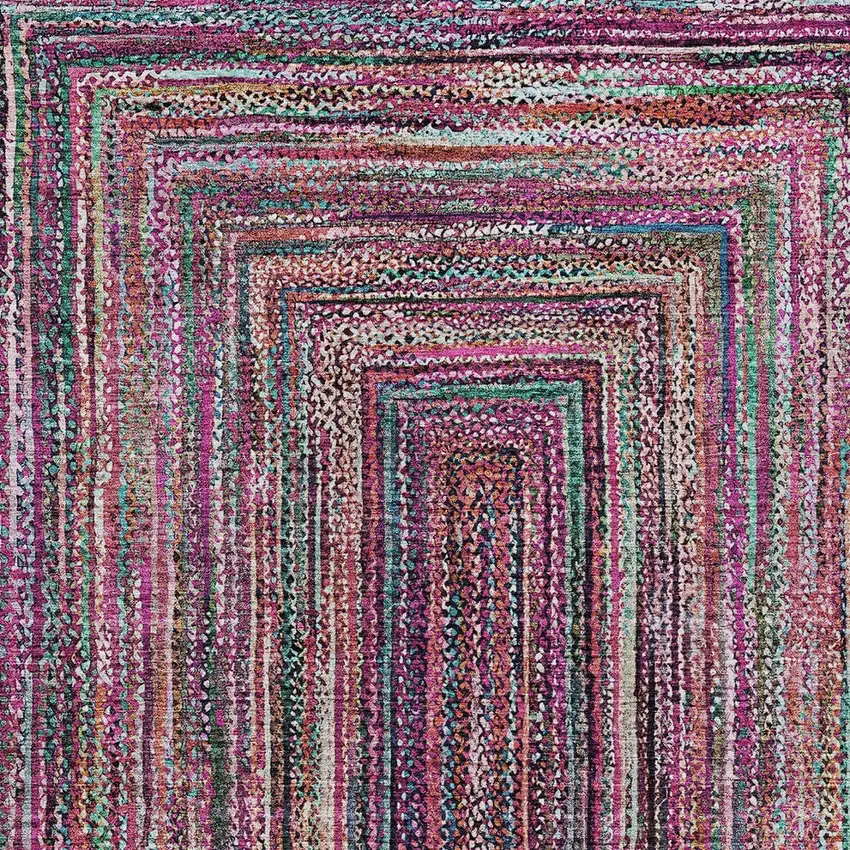 Pink Mauve And Teal Blue Geometric Washable Indoor Outdoor Area Rug Photo 5