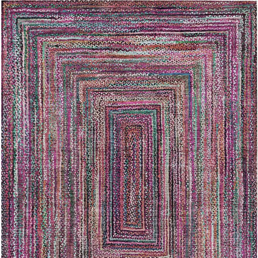 Pink Mauve And Teal Blue Geometric Washable Indoor Outdoor Area Rug Photo 5