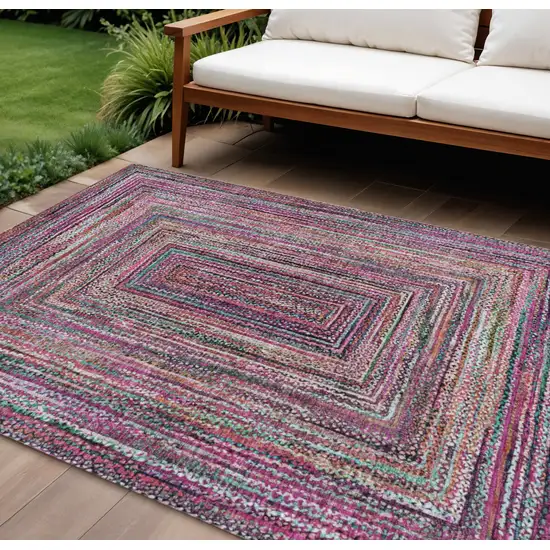 Pink Mauve And Teal Blue Geometric Washable Indoor Outdoor Area Rug Photo 2