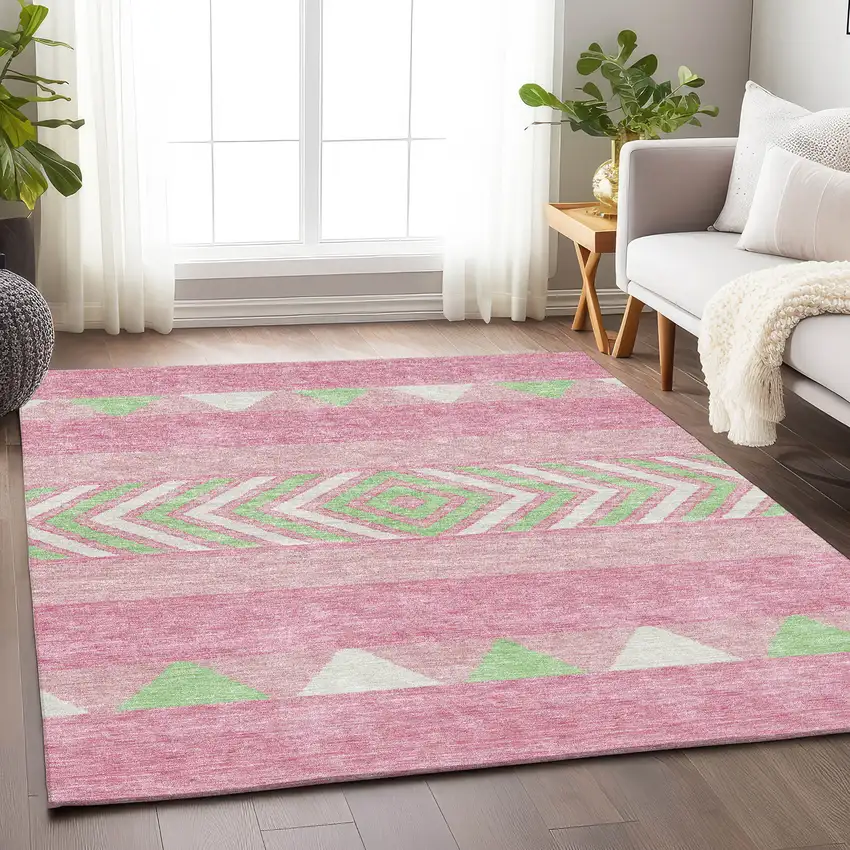 Pink Mint Green And Ivory Southwestern Washable Area Rug With UV Protection Photo 4