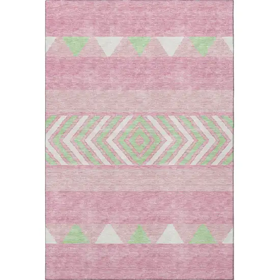 Pink Mint Green And Ivory Southwestern Washable Area Rug With UV Protection Photo 3