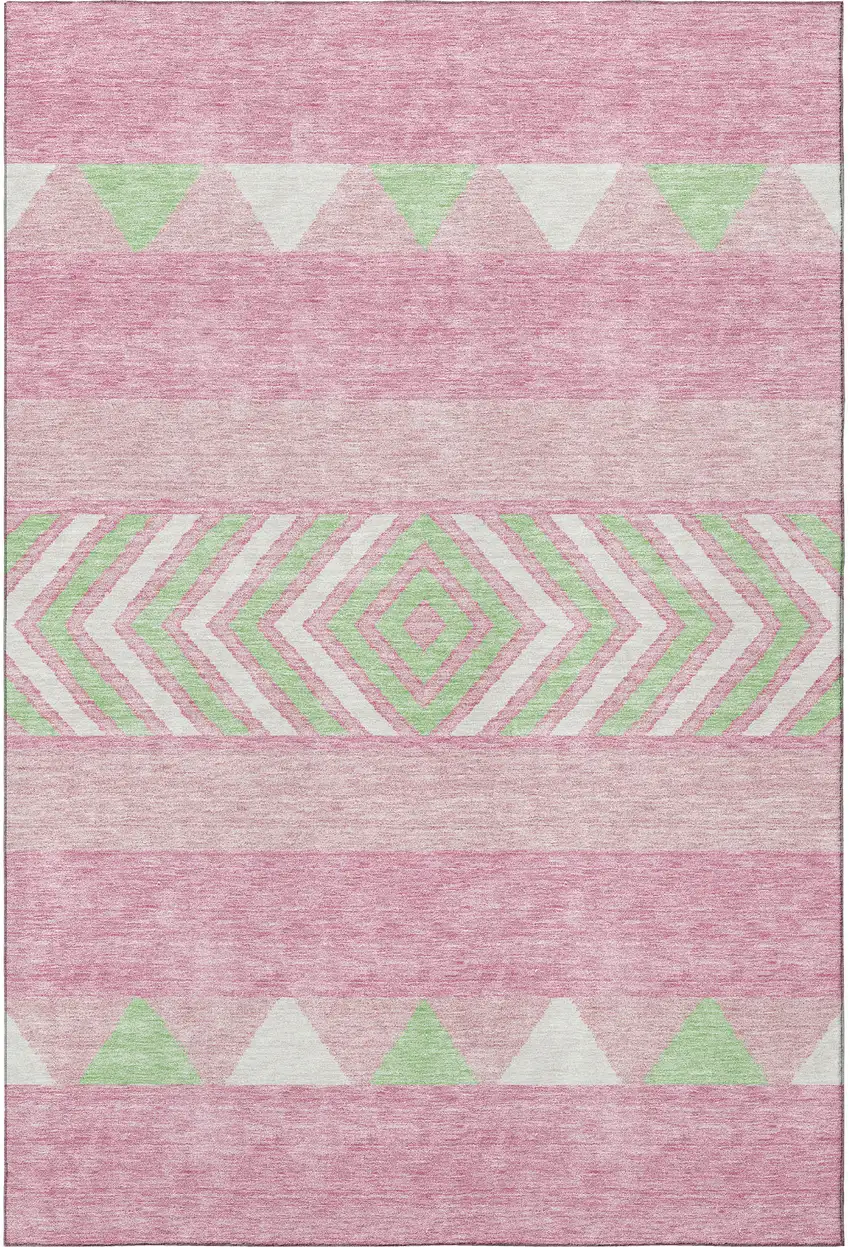 Pink Mint Green And Ivory Southwestern Washable Area Rug With UV Protection Photo 3