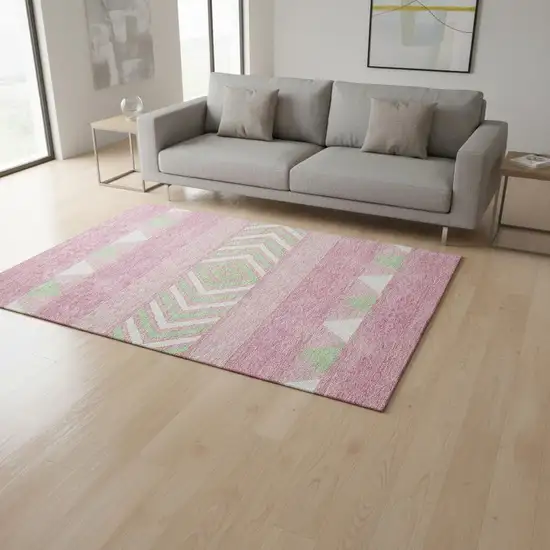 Pink Mint Green And Ivory Southwestern Washable Area Rug With UV Protection Photo 2