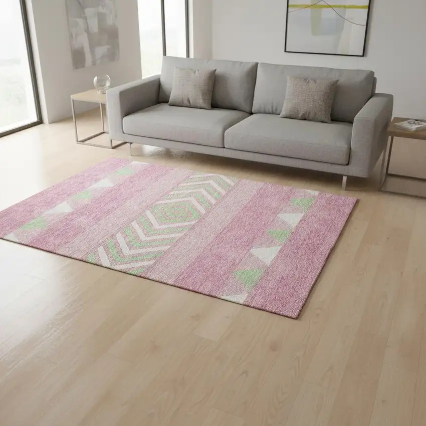 Pink Mint Green And Ivory Southwestern Washable Area Rug With UV Protection Photo 2