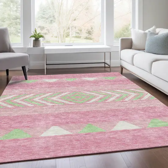 Pink Mint Green And Ivory Southwestern Washable Area Rug With UV Protection Photo 5