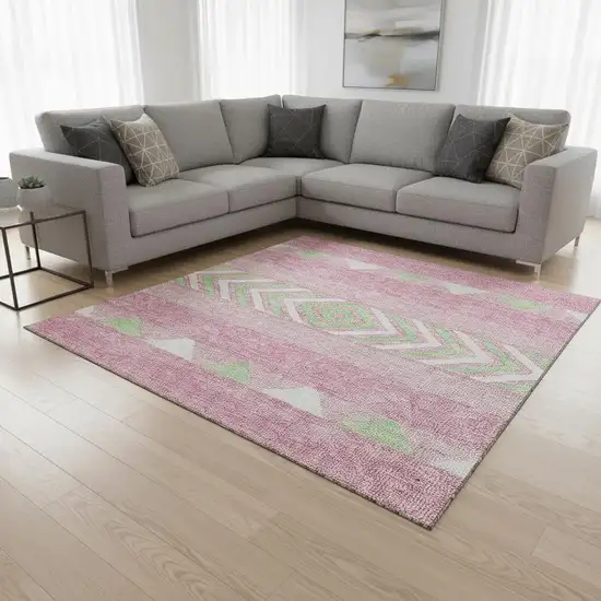 Pink Mint Green And Ivory Southwestern Washable Area Rug With UV Protection Photo 2