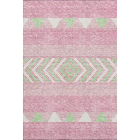 Pink Mint Green And Ivory Southwestern Washable Area Rug With UV Protection Photo 1