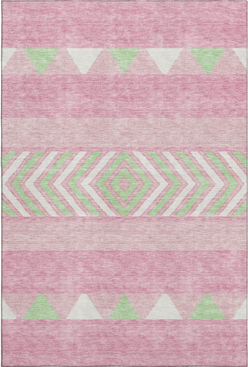 Pink Mint Green And Ivory Southwestern Washable Area Rug With UV Protection Photo 1