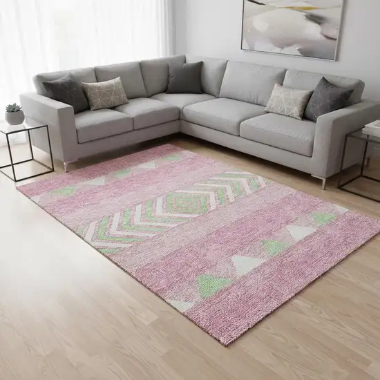 Pink Mint Green And Ivory Southwestern Washable Area Rug With UV Protection Photo 2