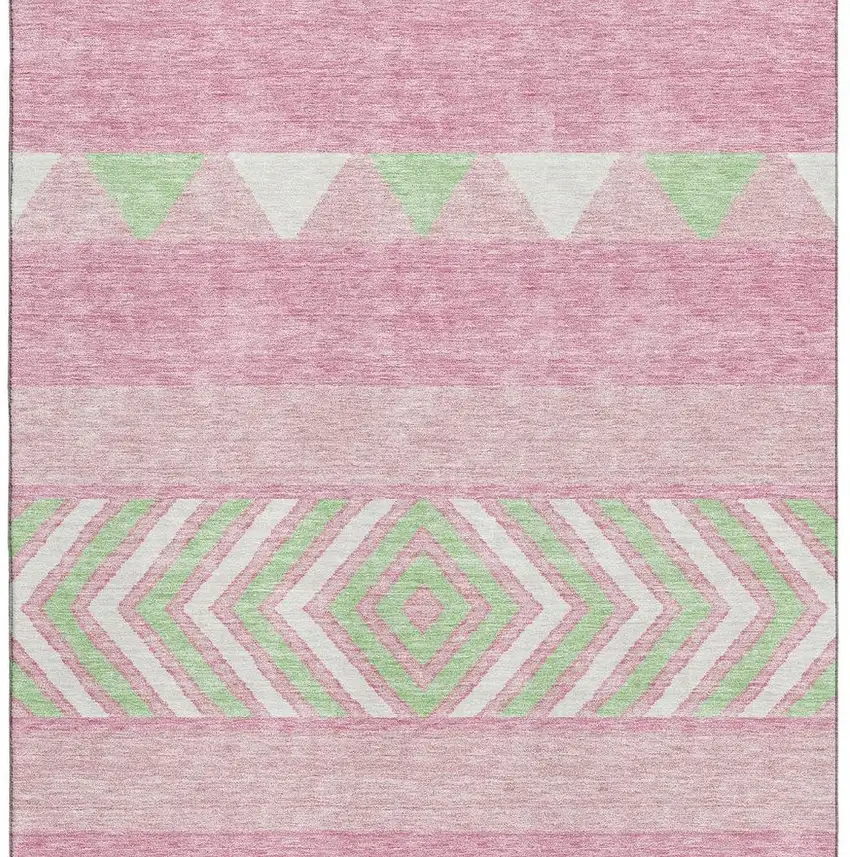 Pink Mint Green And Ivory Southwestern Washable Area Rug With UV Protection Photo 3