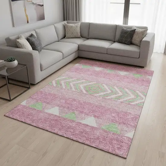 Pink Mint Green And Ivory Southwestern Washable Area Rug With UV Protection Photo 2